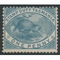 AUSTRALIA / TAS - 1880 1d slate Platypus Stamp Duty, MH – SG # F26