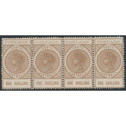 AUSTRALIA / SA - 1902 1/- pale brown Long Tom, thin POSTAGE, strip of 4, MH – SG # 275