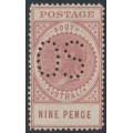 AUSTRALIA / SA - 1906 9d lake Long Tom, thick POSTAGE, crown SA wmk, perf. OS, MH – SG # 286a