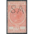 AUSTRALIA / SA - 1904 5/- red Long Tom, thick POSTAGE, crown SA wmk, SA perfin, MH – SG # 290