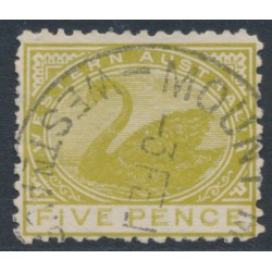 AUSTRALIA / WA - 1909 5d olive-green Swan, perf. 12½, crown A watermark, used – SG # 143a AUSTRALIA / WA - 1909 5d olive-green Swan, perf. 12½, crown A watermark, used – SG # 143a