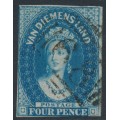AUSTRALIA / TAS - 1855 4d deep blue Chalon, imperf., large star watermark, used – SG # 17
