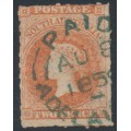 AUSTRALIA / SA - 1859 2d red QV, large star watermark, rouletted, used – SG # 15