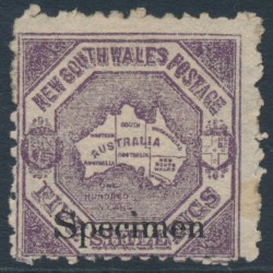 AUSTRALIA / NSW - 1889 5/- purple Map, o/p Specimen, MNG – SG # 261s