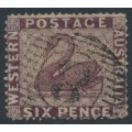 AUSTRALIA / WA - 1861 6d purple-brown Swan, perf. 15½:15½, swan watermark, used – SG # 42