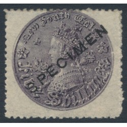 AUSTRALIA / NSW - 1870 5/- violet Coin, perf. 13:13, o/p SPECIMEN, MH – SG # 174as