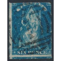 AUSTRALIA / VIC - 1858 6d bright blue Queen on Throne, rouletted, used – SG # 73