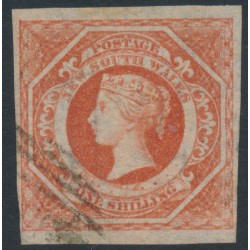 AUSTRALIA / NSW - 1854 1/- rosy vermilion Diadem, imperf., ‘12’ watermark, used – SG # 99