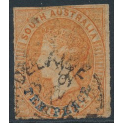 AUSTRALIA / SA - 1866 10d on 9d orange QV, large star watermark, rouletted, used – SG # 35