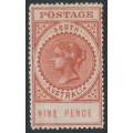 AUSTRALIA / SA - 1911 9d brown-red Long Tom, thick POSTAGE, crown SA wmk, MH – SG # 286b