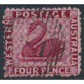 AUSTRALIA / WA - 1865 4d carmine Swan, perf. 12½, reversed watermark, used – SG # 56x
