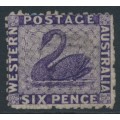 AUSTRALIA / WA - 1865 6d violet Swan, perf. 12½, reversed watermark, used – SG # 57x
