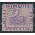 AUSTRALIA / WA - 1875 6d mauve Swan, perf. 12½, reversed watermark, used – SG # 60x