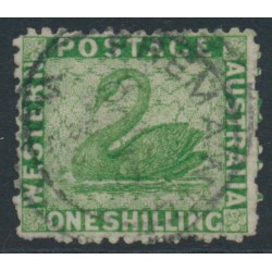 AUSTRALIA / WA - 1865 1/- bright green Swan, perf. 12½, upright watermark, used – SG # 61