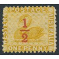 AUSTRALIA / WA - 1884 ½d on 1d yellow-ochre Swan, perf. 12, MH – SG # 90w