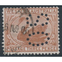 AUSTRALIA / WA - 1893 3d red-brown Swan, crown CA watermark, perf. OS, used – SG # 87