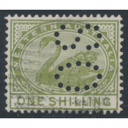 AUSTRALIA / WA - 1890 1/- olive-green Swan, crown CA watermark, perf. OS, used – SG # 102