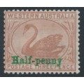 AUSTRALIA / WA - 1895 ½d on 2d pale brown Swan, crown CC watermark, MH – SG # 110