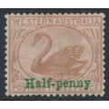 AUSTRALIA / WA - 1895 ½d on 2d cinnamon Swan, crown CC watermark, MH – SG # 110a