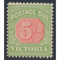 AUSTRALIA / VIC - 1895 5/- pale red/yellow-green Postage Due, MNH – SG # D20 AUSTRALIA / VIC - 1895 5/- pale red/yellow-green Postage Due, MNH – SG # D20