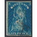 AUSTRALIA / VIC - 1858 6d bright blue Queen on Throne, rouletted, used – SG # 73