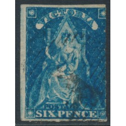 AUSTRALIA / VIC - 1858 6d bright blue Queen on Throne, rouletted, used – SG # 73