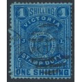 AUSTRALIA / VIC - 1884 1/- ultramarine on blue Stamp Duty, perf. 12½, used – SG # 256d