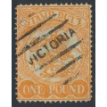 AUSTRALIA / VIC - 1884 £1 orange on yellow Stamp Duty, perf. 12½, used – SG # 262a