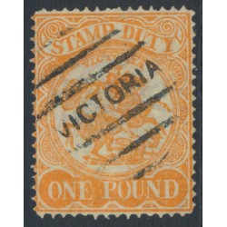 AUSTRALIA / VIC - 1884 £1 orange on yellow Stamp Duty, perf. 12½, used – SG # 262a
