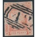 AUSTRALIA / NSW - 1852 1d vermilion Laureates, imperf., no watermark, used – SG # 47