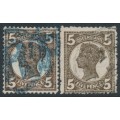 AUSTRALIA / QLD - 1907 5d dull brown & sepia QV, crown A watermark, used – SG # 295+295a