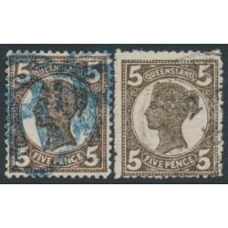 AUSTRALIA / QLD - 1907 5d dull brown & sepia QV, crown A watermark, used – SG # 295+295a