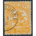 AUSTRALIA / VIC - 1884 £1 orange on yellow Stamp Duty, perf. 12½, CTO – SG # 262a