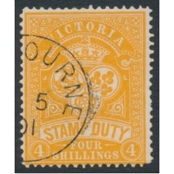 AUSTRALIA / VIC - 1897 4/- orange Stamp Duty, perf. 12½, CTO – SG # 346