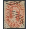 AUSTRALIA / TAS - 1858 1/- vermilion Chalon, imperf., '12' watermark, used – SG # 41