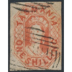 AUSTRALIA / TAS - 1858 1/- vermilion Chalon, imperf., '12' watermark, used – SG # 41