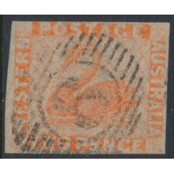 AUSTRALIA / WA - 1860 2d orange-vermilion Swan, imperf., swan watermark, used – SG # 25