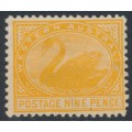 AUSTRALIA / WA - 1906 9d orange Swan, perf. 12½, crown A watermark, MH – SG # 145