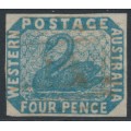 AUSTRALIA / WA - 1854 4d blue Swan, imperf., swan watermark, used – SG # 3a