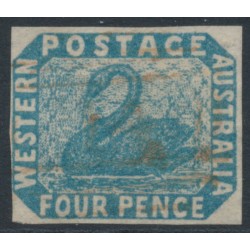 AUSTRALIA / WA - 1854 4d blue Swan, imperf., swan watermark, used – SG # 3a