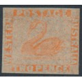 AUSTRALIA / WA - 1860 2d orange-vermilion Swan, imperf., swan watermark, MNG – SG # 25