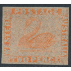 AUSTRALIA / WA - 1860 2d orange-vermilion Swan, imperf., swan watermark, MNG – SG # 25