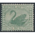 AUSTRALIA / WA - 1881 ½d green Swan, crown CA watermark, MH – SG # 94a AUSTRALIA / WA - 1881 ½d green Swan, crown CA watermark, MH – SG # 94a