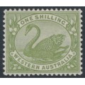 AUSTRALIA / WA - 1907 1/- olive-green Swan, W crown A watermark, MH – SG # 116 AUSTRALIA / WA - 1907 1/- olive-green Swan, W crown A watermark, MH – SG # 116