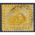 AUSTRALIA / WA - 1882 2d yellow Swan, perf. 14, reversed watermark, used – SG # 77x AUSTRALIA / WA - 1882 2d yellow Swan, perf. 14, reversed watermark, used – SG # 77x