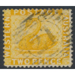 AUSTRALIA / WA - 1882 2d yellow Swan, perf. 14, reversed watermark, used – SG # 77x AUSTRALIA / WA - 1882 2d yellow Swan, perf. 14, reversed watermark, used – SG # 77x