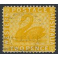 AUSTRALIA / WA - 1882 2d yellow Swan, perf. 14, reversed watermark, used – SG # 77y AUSTRALIA / WA - 1882 2d yellow Swan, perf. 14, reversed watermark, used – SG # 77y