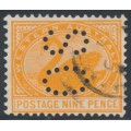 AUSTRALIA / WA - 1903 9d yellow-orange Swan, V crown watermark, perf. OS, used – SG # 122 AUSTRALIA / WA - 1903 9d yellow-orange Swan, V crown watermark, perf. OS, used – SG # 122