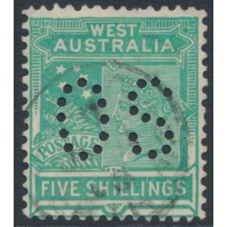 AUSTRALIA / WA - 1902 5/- emerald-green QV, perforated OS, used – SG # 126 AUSTRALIA / WA - 1902 5/- emerald-green QV, perforated OS, used – SG # 126
