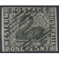 AUSTRALIA / WA - 1854 1d black Swan, imperf., swan watermark, used – SG # 1 AUSTRALIA / WA - 1854 1d black Swan, imperf., swan watermark, used – SG # 1